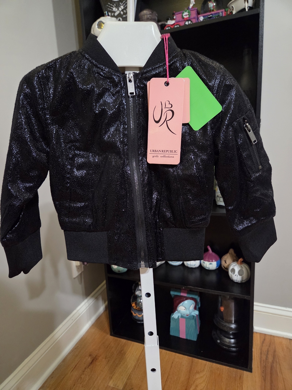 Urban Republic Girls Black Shimmery Bomber Jacket